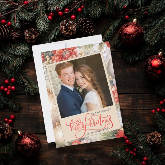 Classi Onze eerste getrouwde en vrolijke kerstfoto Feestdagenkaart