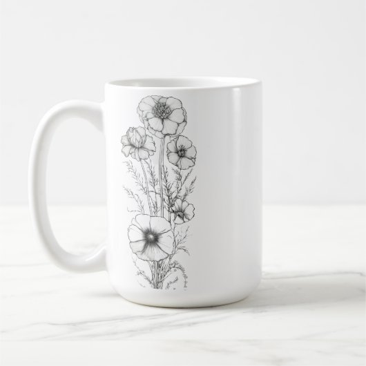 Classic 15 oz Floral Outline Mok (Links)