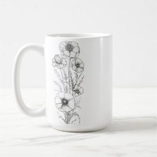 Classic 15 oz Floral Outline Mug Koffiemok