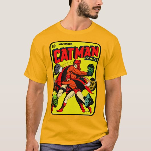 Classic 1940's Cat-Man Comics T-Shirt (Voorkant)