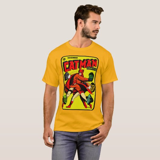 Classic 1940's Cat-Man Comics T-Shirt (Voorkant volledig)