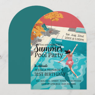 Classic 1950's Style Pool Party Verjaardag Kaart