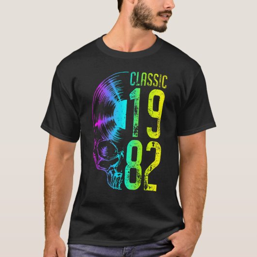 Classic 1982 vinyl Record Gothic Skull Lp T-shirt (Voorkant)