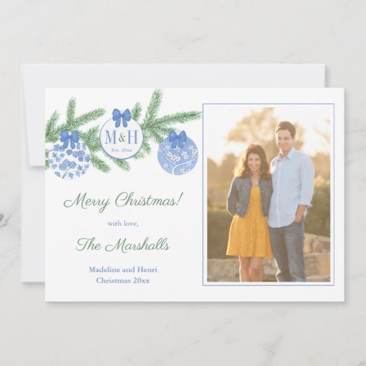 Classic 1e getrouwd kerst Passen getrouwd Afbeeldi Feestdagenkaart (Voorkant)