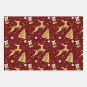 Classic 3 Colour Gold-kerstrenderpatroon Inpakpapier Vel (Voorkant 2)