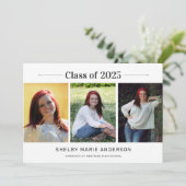 Classic 3 Foto's White Graduation Party Kaart (Staand voorkant)