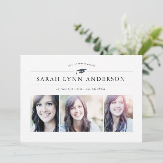 Classic 3 Uitnodiging voor fotoafstudeerfeest (Staand voorkant)