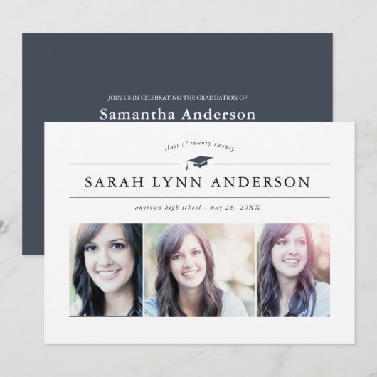 Classic 3 Uitnodiging voor fotoafstudeerfeest (Voorkant / Achterkant)