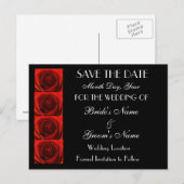 Classic 4 Red Roses Save the Date Wedding Briefkaa Aankondigingskaart (Voorkant / Achterkant)