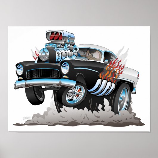 Classic 55 Hot-Rod Funny Car-Cartoon Poster (Voorkant)
