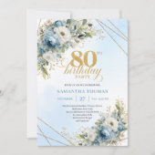 Classic 80th Birthday Elegant Dusty Blue Gold Kaart (Voorkant)
