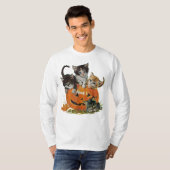 Classic 90s Cat Pumpkin Halloween Retro Floral Spo T-shirt (Voorkant volledig)