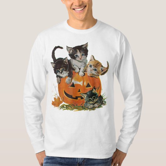 Classic 90s Cat Pumpkin Halloween Retro Floral Spo T-shirt (Voorkant)