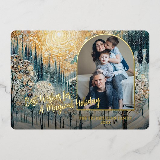 Classic Abstract Winter Wonderland Art Gold Folie Feestdagenkaart (Voorkant)