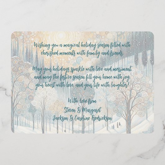 Classic Abstract Winter Wonderland Art Gold Folie Feestdagenkaart (Achterkant)