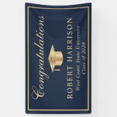 Classic Afstudeerder Pet Blauw Goud Afstuderen Wel Spandoek (Verticaal)