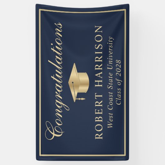 Classic Afstudeerder Pet Blauw Goud Afstuderen Wel Spandoek (Verticaal)