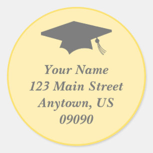 Classic Afstuderen adreslabel (geel) Ronde Sticker