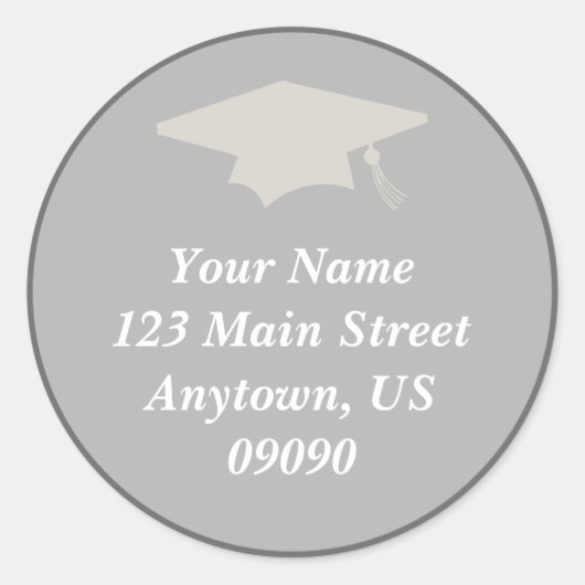 Classic Afstuderen adreslabel (grijs) Ronde Sticker (Voorkant)