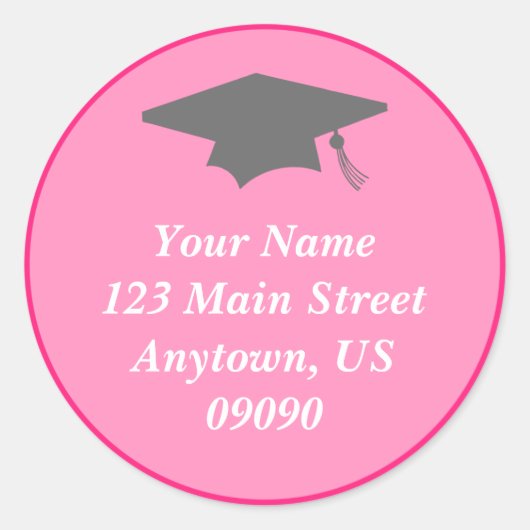 Classic Afstuderen Adreslabel (roze) Ronde Sticker (Voorkant)