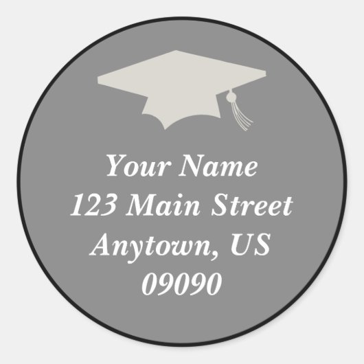 Classic Afstuderen adreslabel (zwart) Ronde Sticker (Voorkant)