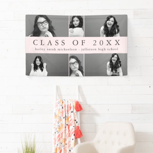 Classic Afstuderen Fotocollage met Naam Blush Spandoek (Insitu)