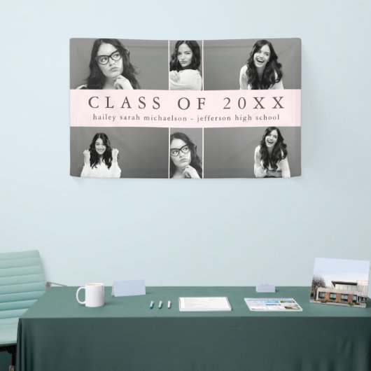 Classic Afstuderen Fotocollage met Naam Blush Spandoek (Beurs)