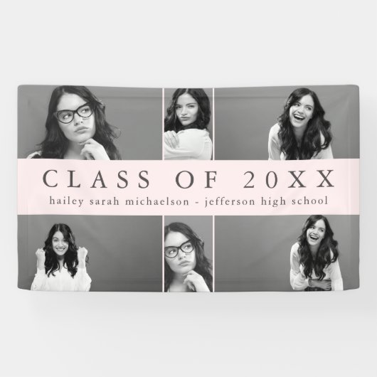 Classic Afstuderen Fotocollage met Naam Blush Spandoek (Horizontaal)