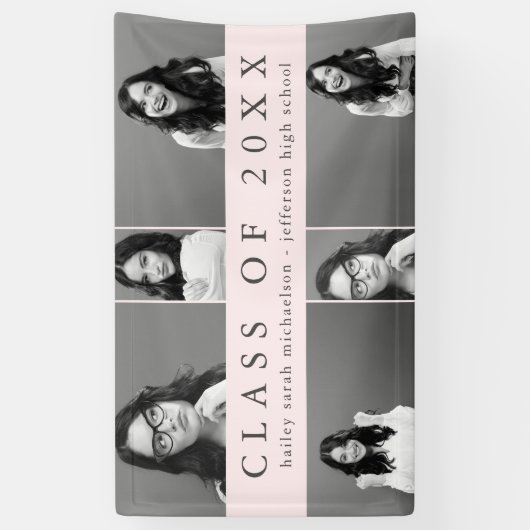 Classic Afstuderen Fotocollage met Naam Blush Spandoek (Verticaal)