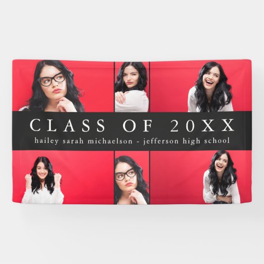 Classic Afstuderen Fotocollage met Naam Grijs Spandoek (Horizontaal)