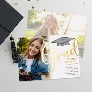Classic Afstuderen Fotosjabloon Gold Script Folie Uitnodiging
