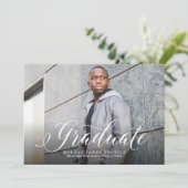 Classic afstuderen script horizontaal marine afstu aankondiging (Staand voorkant)