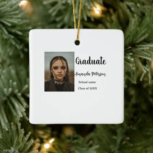 Classic afstuderen Voeg foto toe Naam klasse jaar Keramisch Ornament (Boom)