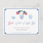 Classic All American Red White Wij redden de datum Aankondigingskaart (Voorkant)