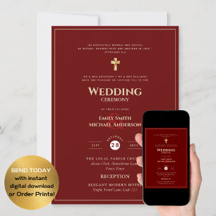CLASSIC All-in-1 Burgundy Gold katholieke bruiloft Kaart