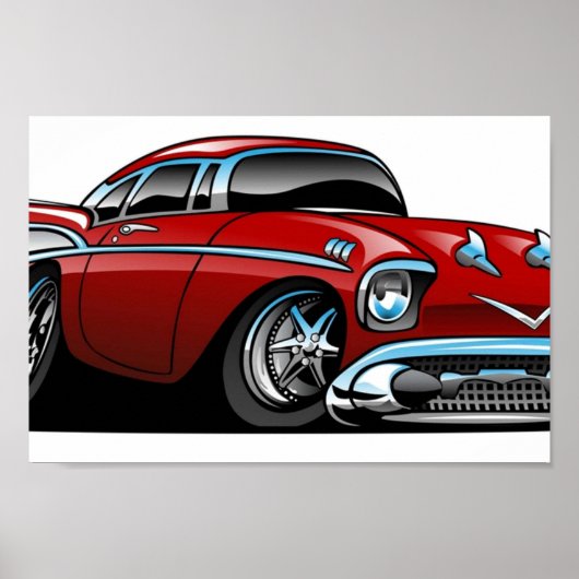Classic American 57 Hot Rod Cartoon Poster (Voorkant)