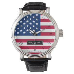 Classic American Flag Custom Name Horloge