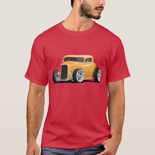 Classic American Yellow 32 Hotrod Car Illustration T-shirt (Voorkant)