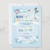 Classic and cute Stork Baby Shower Invitation Kaart (Voorkant)