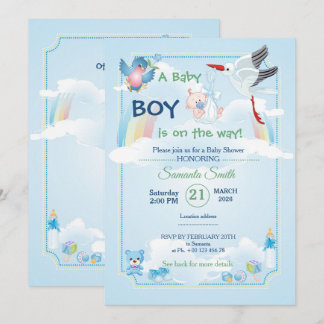 Classic and cute Stork Baby Shower Invitation Kaart