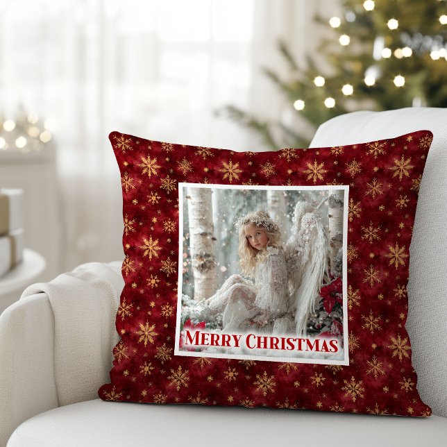 Classic Angel Poinsettia Red Gold Holiday Christma Kussen (Classic Angel Poinsettia Red Gold Holiday Christmas Pillow

)
