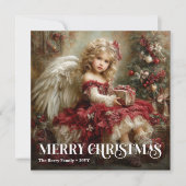 Classic Angelic Victorian Christmas Card Deep Red Feestdagenkaart (Voorkant)