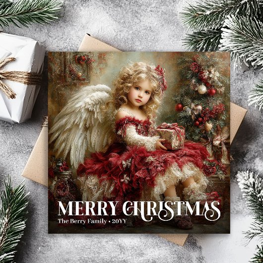 Classic Angelic Victorian Christmas Card Deep Red Feestdagenkaart