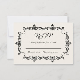 Classic Antique Ivory Ornately Framed Wedding RSVP Kaartje