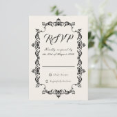 Classic Antique Ivory Ornately Framed Wedding RSVP Kaartje (Staand voorkant)