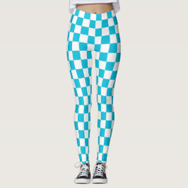 Classic aqua blue checkerboard leggings