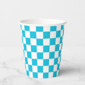 Classic aqua blue checkerboard papieren bekers (Achterkant)
