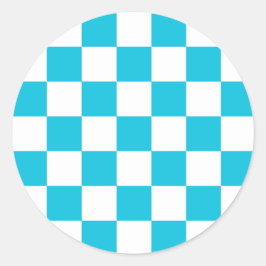 Classic aqua blue checkerboard ronde sticker