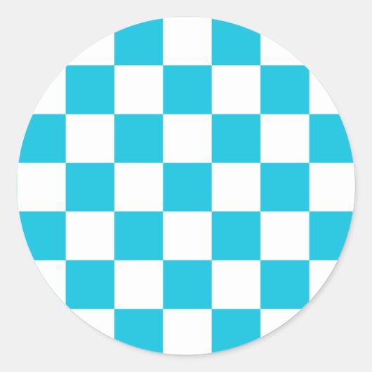 Classic aqua blue checkerboard ronde sticker (Voorkant)