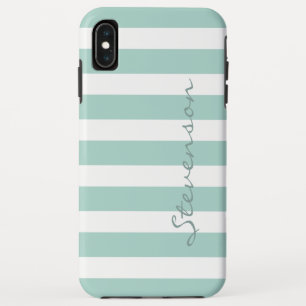 Classic Aqua Mint Stripes Patroon Monogrammen iPhone XS Max Hoesje